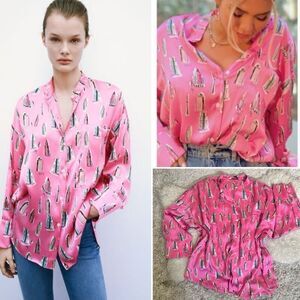 Zara pink silky oversized blouse top XXL